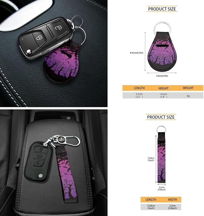 18 Pc Gothic Bat Car Seat Cover Set - Universal, Armrest, Steering Wheel, Seat Belt, Cup Coaster, Handbrake & Keychain - Purple
