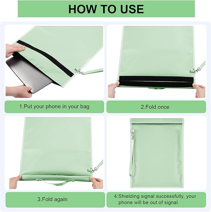 Shinylin 6 Pack Faraday Bags for Laptop Phone Car Key Tablet, EMP Proof Faraday Bags Waterproof Faraday Cage Device Signal Proof Faraday Blocker Pouch for Anti Theft Anti Tracking (Green)