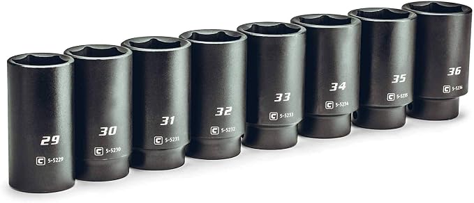 Capri Tools 1/2 in. Drive Jumbo Deep Impact Socket Set, 29 to 36 mm, Metric, 8-Piece