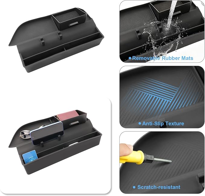 2026 RAV4 Center Console Organizer with Side Pocket, for Toyota RAV4 (LE/SE/XLE Premium/Woodland/XSE/Limited/GR Sport), Anti-Slip Silicone Console Tray&Small Drawer 2026 RAV4 Accessories (PASS)