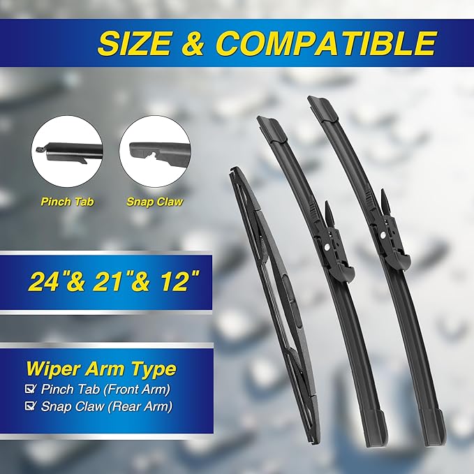 5 PLUS® Silicone Windshield Wipers Replacement for 2012 2013 2014 2015 2016 2017 Buick Enclave Wiper Blades(Set of 3),Automotive Replacement Windshield Wiper Blades For My Car-24"/21"/12"