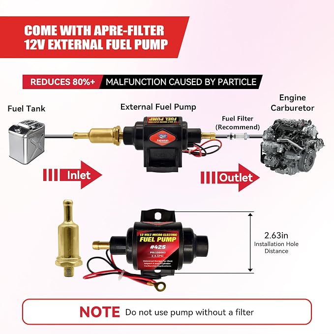 Electric Fuel Pump 2-3.5psi 12V Electric Transfer Universal Low Pressure Gas Diesel Fuel Pump for All 12V Motorcycle Cars Trucks Boats Carburetor