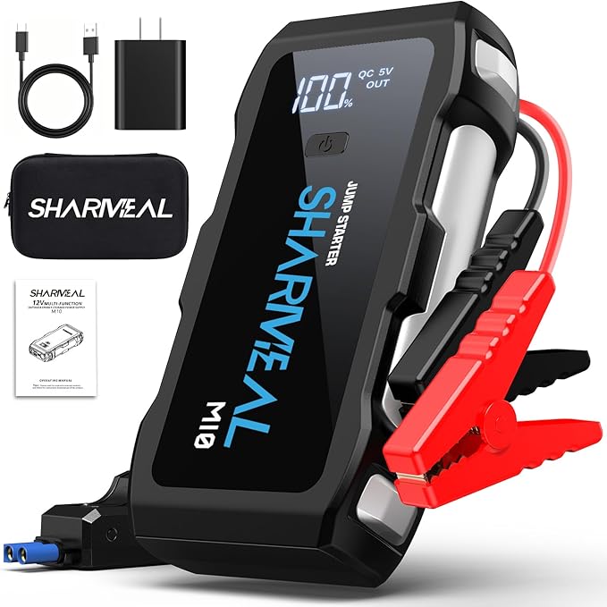Jump Starter 6000A, 12V Car Battery Jump Starter with USB Quick Charge (Up to All Gas or 10.0L Diesel Engine), Battery Booster with 3 Modes Flashlight and Jumper Cable
