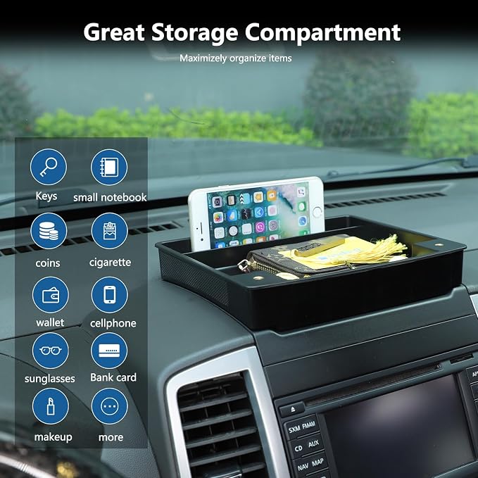 Car Dashboard Storage Tray Compatible with Nissan Frontier 2009-2017 ABS Dashboard Non-Slip Storage Organizer Tray with Phone Holder Mount Interior Accessories (Style A)