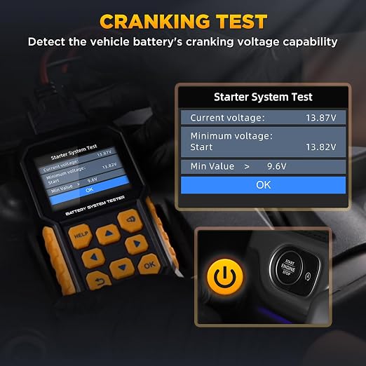 BT460 12 24v Car Battery Tester 30-2000 CCA Battery Load Tester Automotive Battery Tester with Cranking Charging System Test,2.8" Color Display and Data Review