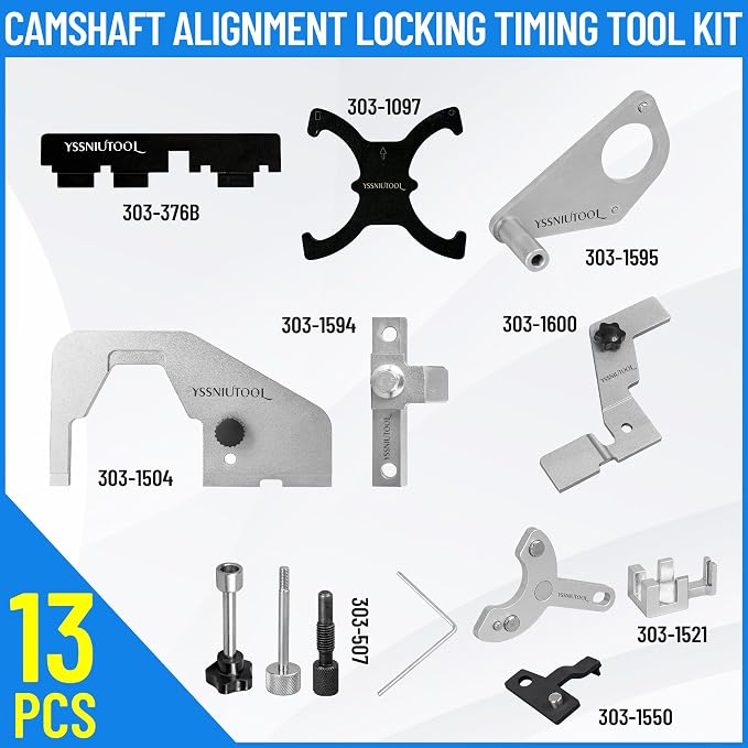 13PC Engine Camshaft Timing Locking Tool Kit Flywheel Locking Tool 303-393, Compatible with Ford 1.5 1.6 Focus Fiesta Mazada Fusion VCT Ecoboost, Volvo 1.5T 1.6T 2.0T Jaguar Land Rover Evoque 2.0T