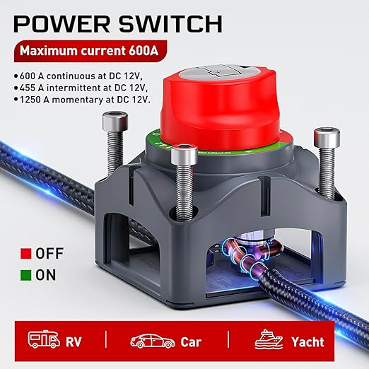 Nilight 600A High Current Battery Switch 12V 24V 48V ON Off Heavy Duty Battery Power Cut Master Switch Disconnect Isolator for Truck Vehicle Trailer RV Marine Boat Yacht