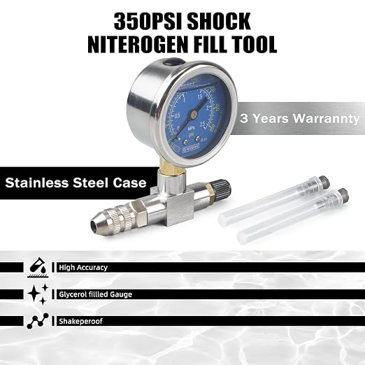 NICECNC Universal 350psi Nitrogen Gauge Needle Pressure Checker Tool Compatible with Yamaha YZX, Compatible with Ohlins, Compatible with Ford Raptor Truck Shocks, See Fitment