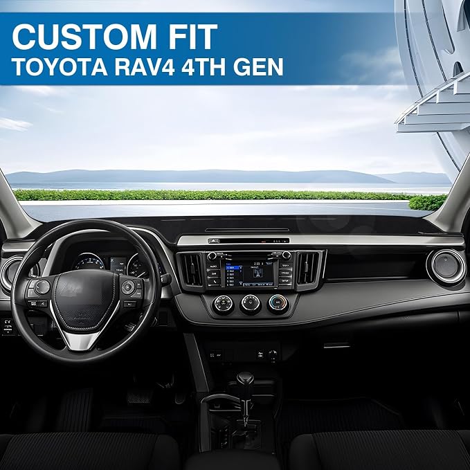 KUST Black Dash Cover Mat for Toyota RAV4 2013-2018 Left Hand Driving Non-Slip Center Console Dashboard Cover Interior for Toyota RAV4 Accessories Custom Fit Dash Mat Sunshade Windshield Glare
