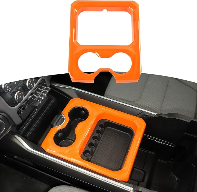 RT-TCZ for Dodge RAM Orange Center Console Cup Holder Panel Trim Cover for Dodge RAM 2018 2019 2020 2021 2022 2023 Orange Interior Accessories