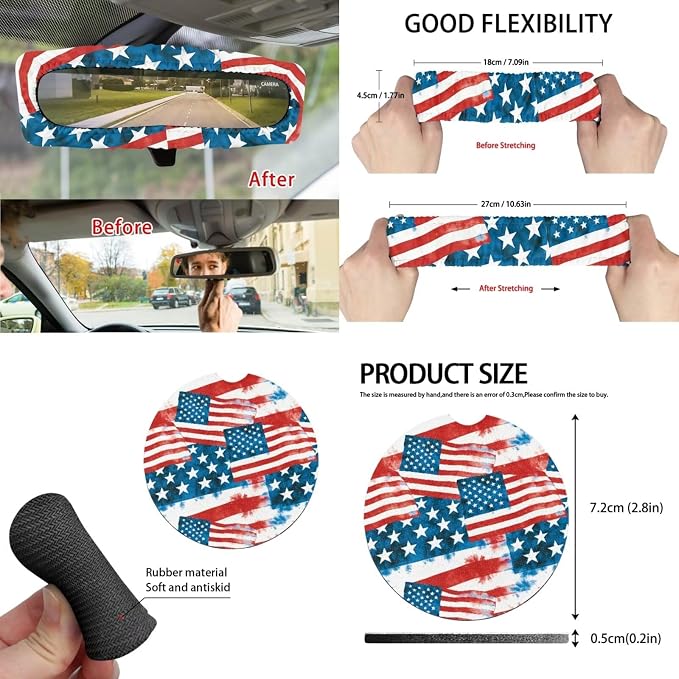 American Flag Auto Interior Accessories Car Seat Covers with Auto Steering Wheel Cover Seat Belt Covers Car Trash Can View Mirror Cover Coaster Keychains