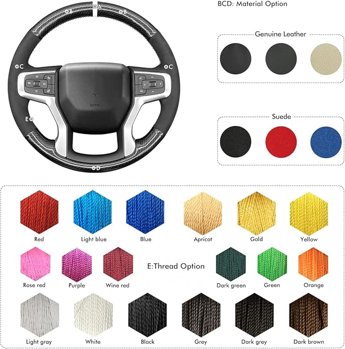 MEWANT DIY PU Carbon Fiber Suede Steering Wheel Cover for Chevy Silverado Blazer 1500 Silverado 2500/3500 Suburban