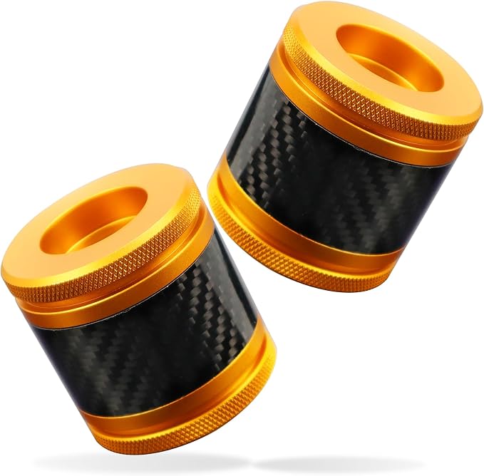 Crash Bar Sliders End Caps CNC Carbon Fiber Inlay Decorative Sliders Fits for 1.25" Front Engine Guard Rear Saddlebag Guard CNC 60mm (Gold)