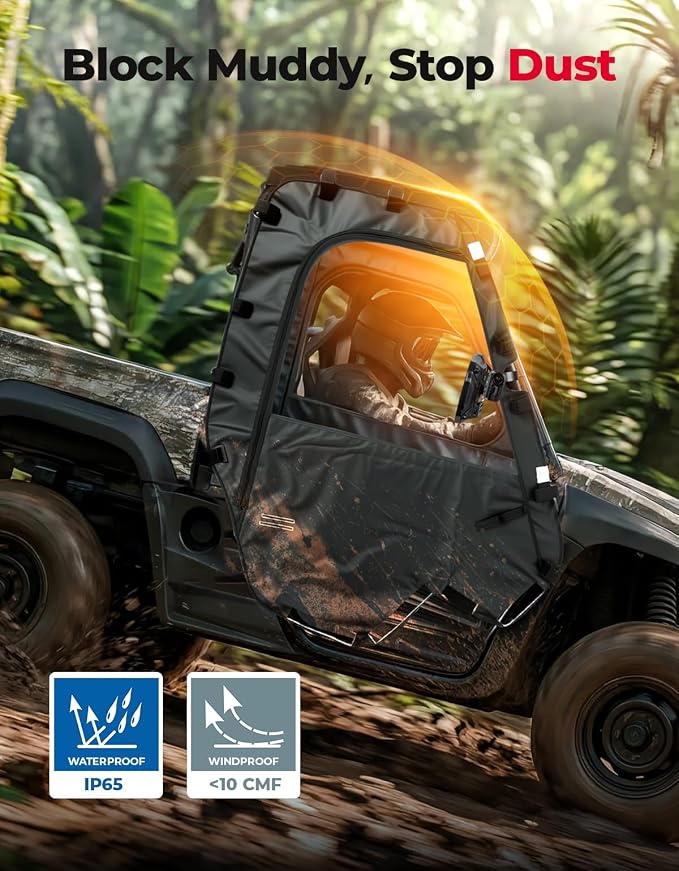 KEMIMOTO Soft Side Doors Heavy Duty 1680D Compatible with Hisun 500 700, Axis 500 700, Coleman 500 700, Massimo MSU 500, Waterproof Tear-resistant UTV Cab Enclosure Fit for Side Mirrors & Windshields