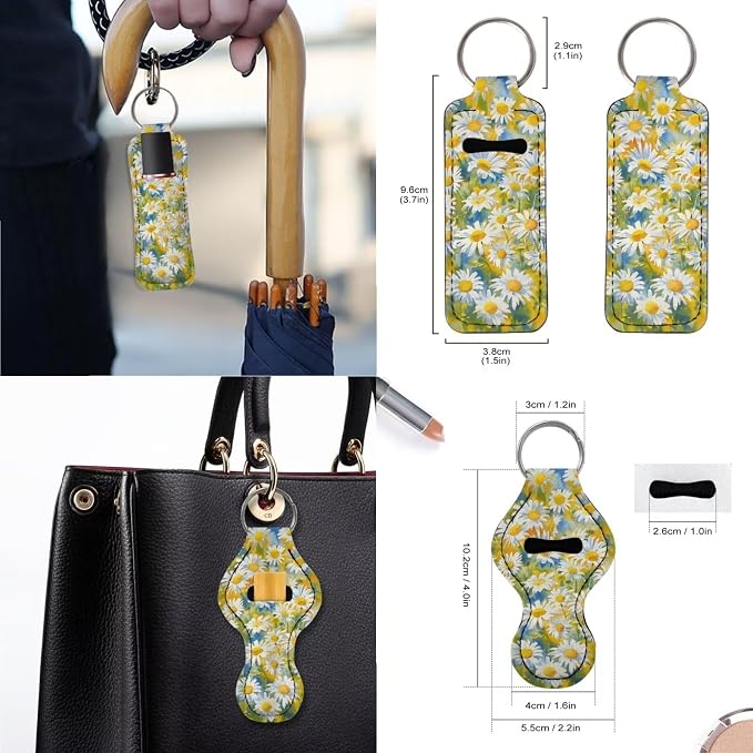 Car Seat Covers 13PCS Car Accessories Steering Wheel Covers+Seat Belt Pads+Coaster+Key Ring+Lipstick Holder Auto Interior Decor,Black, Colored Daisy Floral Print