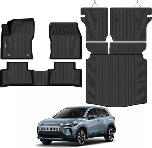 Tongama-Floor Mats for 2022-2026 Toyota Corolla Cross Fuel FWD(Not for Fuel AWD), All Weather TPE Floor Liners and Trunk Mat and Backrest Mats Protectors for Corolla Cross Accessories