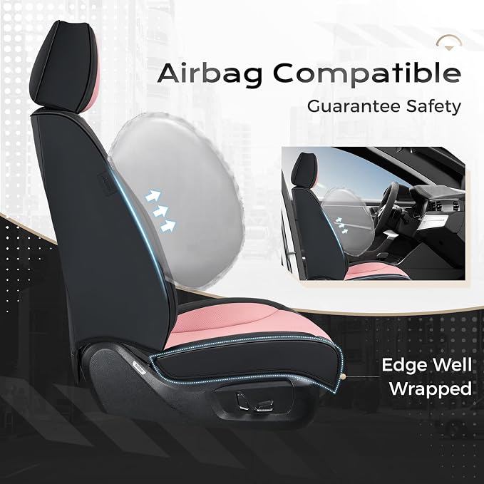 Coverado Car Seat Covers Full Set, Front Seat Covers with Lumbar Support and Back Seat Cover Waterproof Leather Automotive Seat Cover, Universal Car Interior Protectors Cushion for Most Cars