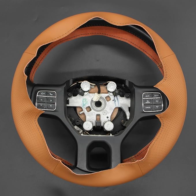 MEWANT Hand Sew Brown Artificial Leather Steering Wheel Cover for Dodge RAM 1500 2012-2018 1500 Classic 2500 3500 5500