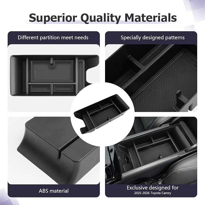 LUWU Center Console Organizer Compatible with 2025 2026 Toyota Camry Accessories Armrest Console Armrest Storage Box Glove Organizer Tray Secondary Insert ABS Material with Sunglasses Holder