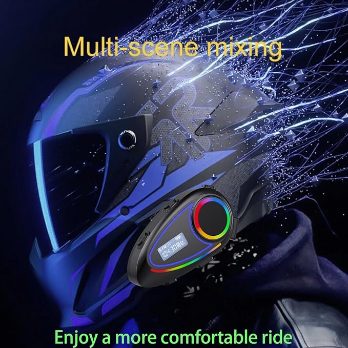 Motorcycle Wireless Helmet Intercom & Bluetooth Headset — 1600ft Motorcycle Helmet Communication System with 40-Hour Battery Life, Waterproof, FM Radio, Voice Assistant, and Ultra-Slim 1.2cm Speakers