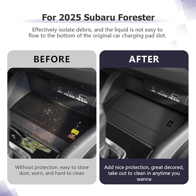 LUWU Wireless Charging Anti-Slip Mat for 2025 2026 Subaru Forester Accessories Silicone Protective Pad Liner Protective Pad Console Phone Charger Liner Mat (Not for 2026+ Touring/Wilderness/Premium)