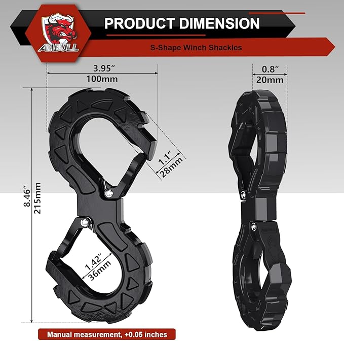 3/4" Easy Open D Ring Separate Shackles (17,600 lbs WLL) with 3/8" G80 S Shaped Tow Hook (11,200 lbs WLL) Off-Road Recovery Kit, Heavy Duty Winch Towing Combo, Black