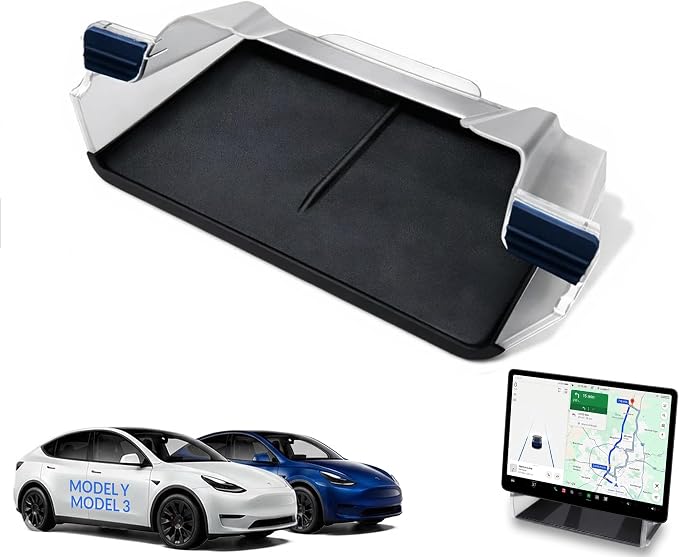 Tesla Model Y Under Screen Organizer (2021-2024) & Model 3 (2017-2023) – Hidden Center Console Storage Tray, Anti-Slip Silicone, ABS Interior Accessory - Black