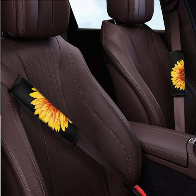BIGCARJOB Sunflower Print Seat Covers Set for Car Front Rear 12 Pcs Art Sunflower Print Car Seat Cover Full Set with Steering Wheel Covers,Seat Belt Cover,Armrest Pads