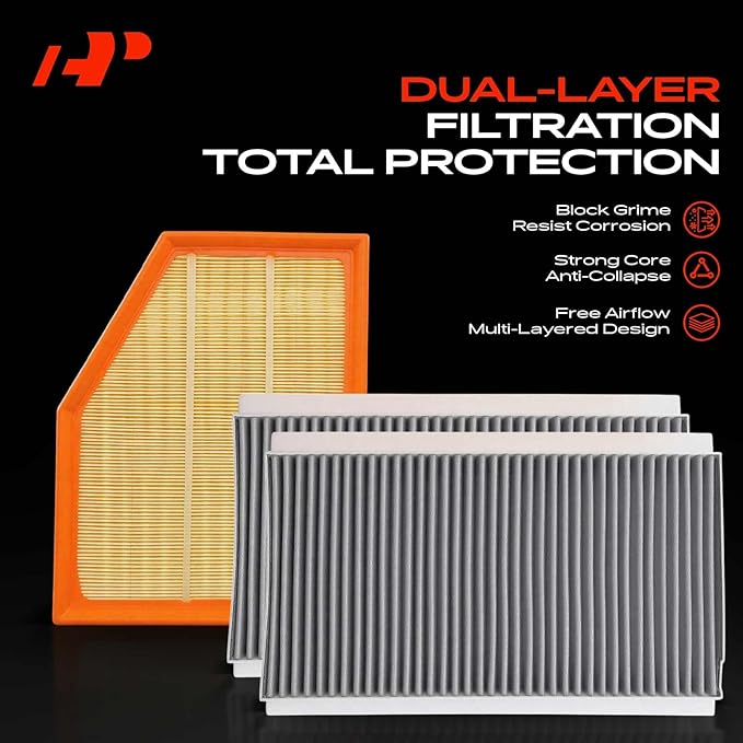 A-Premium Engine & Cabin Air Filter with Activated Carbon Compatible with BMW E60 Series 525i 2004-2007, 525xi/530xi 2006-2007, 528i 2008-2011, 528i xDrive 2009-2010, 528xi 2008, 530i 2005-2007, 545i