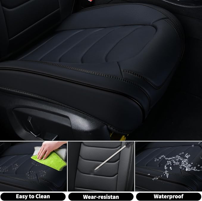 FLORICH Seat Covers Full Set,Leather Seat Covers, Front and Rear Seat Cover 5 Seats, Waterproof Car Seat Cushion Protector Accessories for Sedan SUV Pick-up Truck(Black, Full Set)