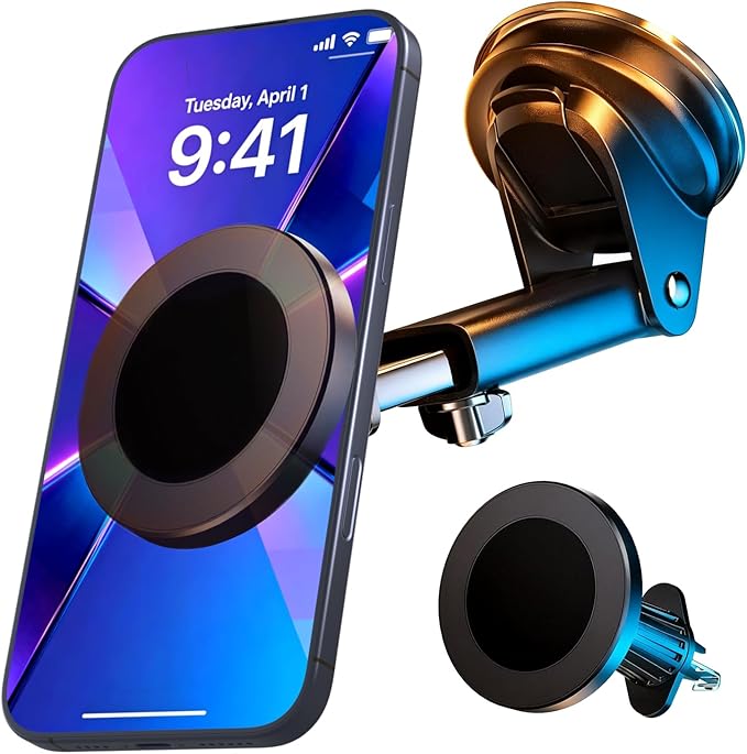 RayLink for Military-Grade Magnetic Car Mount【122+lbs Suction & 25lbs Magnet】 for MagSafe Phone Holder【3-in-1 Windshield+Vent+Dash】 Universal Cell Phone Holder for Car Truck SUV