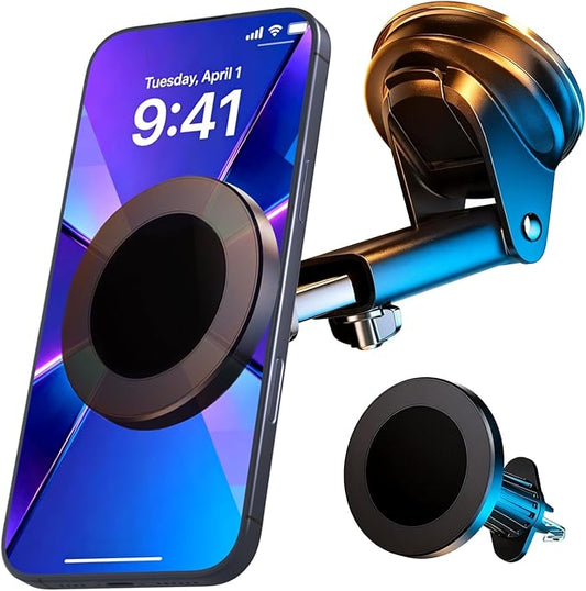RayLink for Military-Grade Magnetic Car Mount【122+lbs Suction & 25lbs Magnet】 for MagSafe Phone Holder【3-in-1 Windshield+Vent+Dash】 Universal Cell Phone Holder for Car Truck SUV