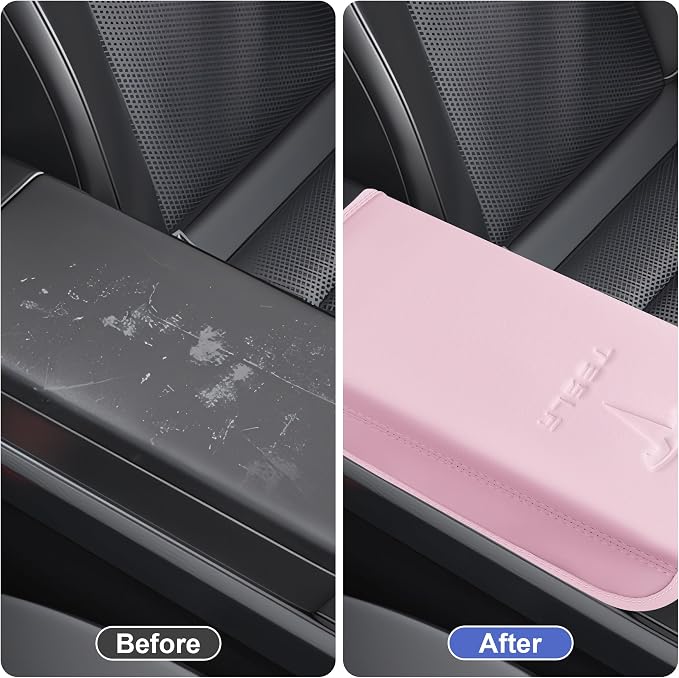Center Console Leather Armrest Cover Designed for Tesla Model 3 Highland 2024-2027/Model Y Juniper 2025-2027 Refresh,Center Console Accessories for Model 3/Y Interior Accessories 2026 Pink