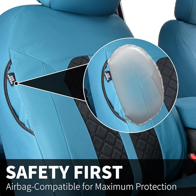 Truckiipa Front Ford F150 Seat Covers, Waterproof Leather Seat Covers Truck Fit for 2015-2026 Ford F150 SuperCrew, 2017-2026 F250 F350 F450 Super Duty Crew Cab, Front Pair, Blue&Black