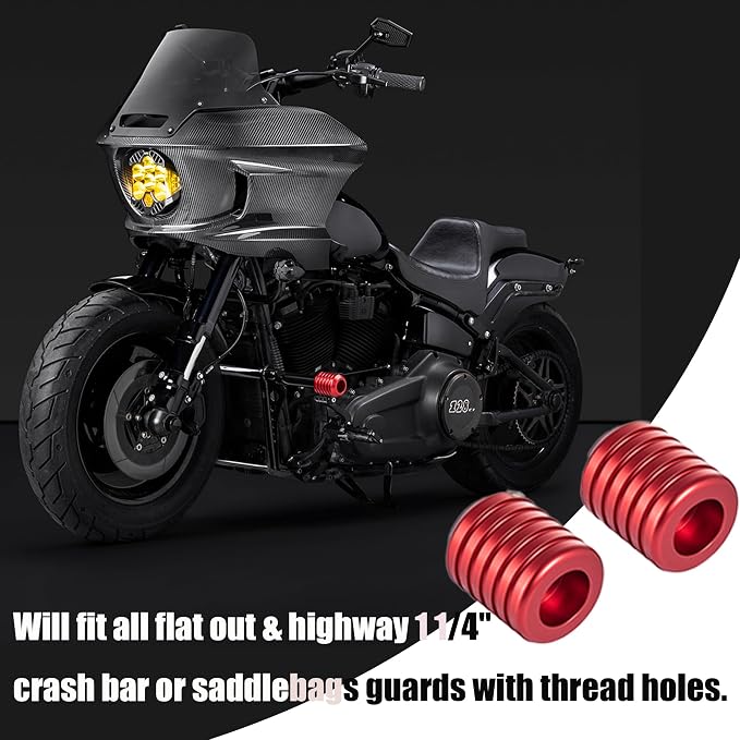 Advanblack Motorcycle Frame Sliders Machined CNC Alumium Crash Bar Slider Fit All Flat Out & Highway 1 1/4" Crash Bar Saddlebags Guards (Red)