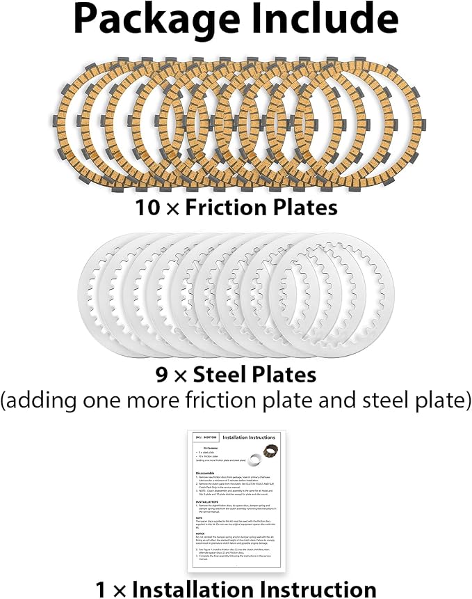 Wsays Extra Plate Clutch Kit Friction Steel 19pcs Compatible with Harley Touring Softail Dyna Trike Twin Cam 1999-2017, Fit Evolution 1340-equipped 1998-1999 Models