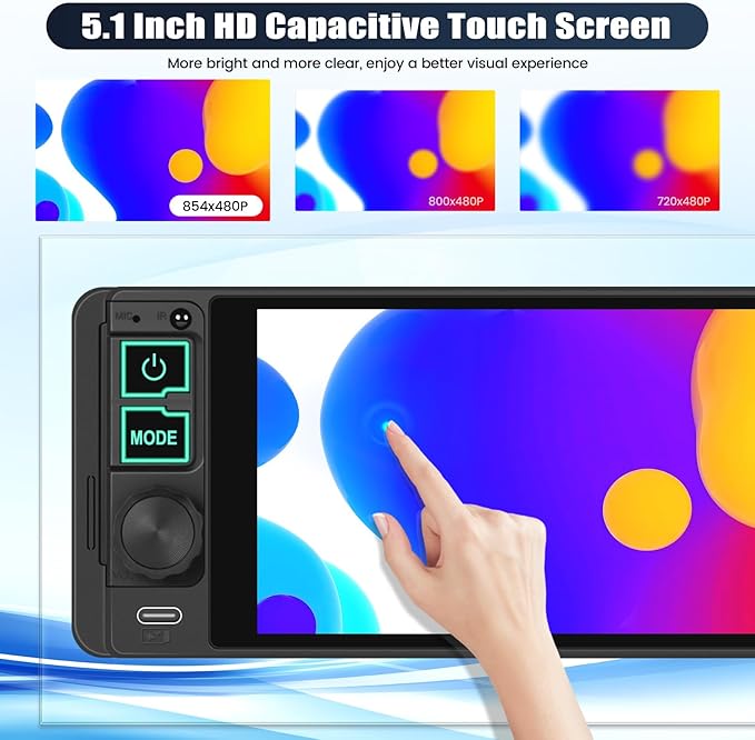 Single Din Touchscreen Car Stereo with Wireless Carplay&Android Auto,5.1 Inch Car Radio MP5 Player with Bluetooth FM Radio EQ Car Audio with USB/Type-C SWC+Backup Camera
