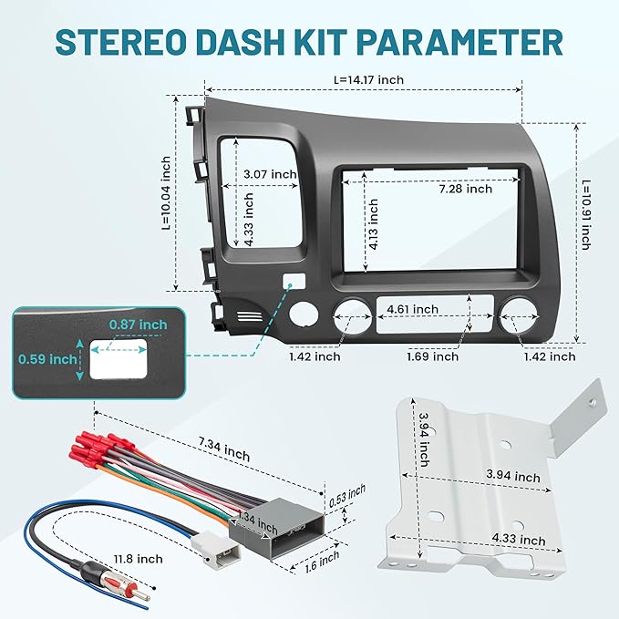 NuIth Double DIN Radio Dash Kits W/Radio Wire Antenna Plug for 2006-2011 Honda Civic 2Din Stereo Mount Housing Bracket W/Passenger Airbag Button, Civic Trim Bezel Kit Installation Aftermarket Stereo