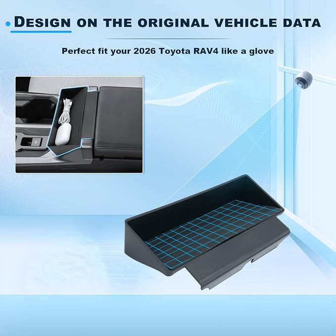 BIXUAN 2026 RAV4 Center Console Organizer Custom Fit for 2026 Toyota RAV4 (LE/SE/XLE/XLE Premium/Woodland/XSE/Limited) ABS Middle Console Tray Storage Box 2026 RAV4/RAV4 Hybrid Interior Accessories