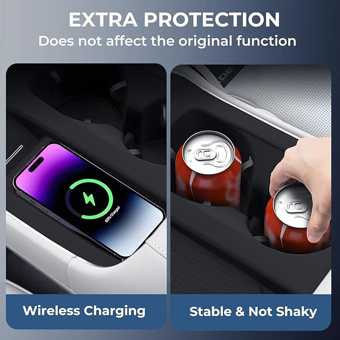 Cup Holder Insert & Wireless Charging Protective Mat for Hyundai Palisade 2026, Center Console Interior Accessories Cup Holders & Wireless Charger Cover Pad for 2026 Palisade, Black