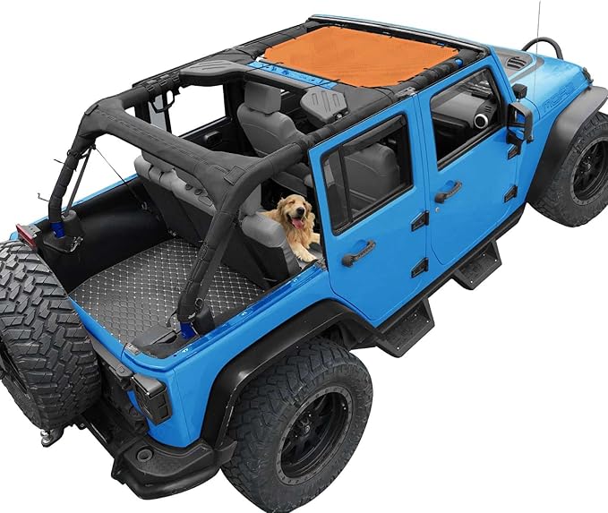 JK Sun Shade Top Compatible with Jeep Wrangler 4 Door 2007 to 2018 Sunshade Sunroof Bikini Cover Blocks UV Wind Noise Orange Mesh for Front