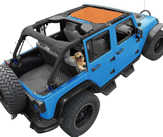 JK Sun Shade Top Compatible with Jeep Wrangler 4 Door 2007 to 2018 Sunshade Sunroof Bikini Cover Blocks UV Wind Noise Orange Mesh for Front