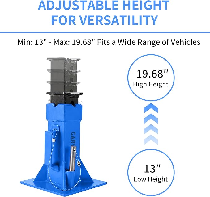 Garvee Heavy-Duty 22 Ton Jack Stands, 2 Pack Pin Type Supports with Quick-Lock for Trucks, RVs & Trailers, 13-19.68 Inch Adjustable Height, Professional Automotive Garage Equipment, Blue
