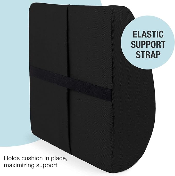 DMI Lumbar Support Pillow for Chair to Assist with Back Support with Removable Washable Cover and Firm Insert to Ease Lower Back Pain while Improving Posture,14 x 13 x 5,Contoured Foam,Elite,Black