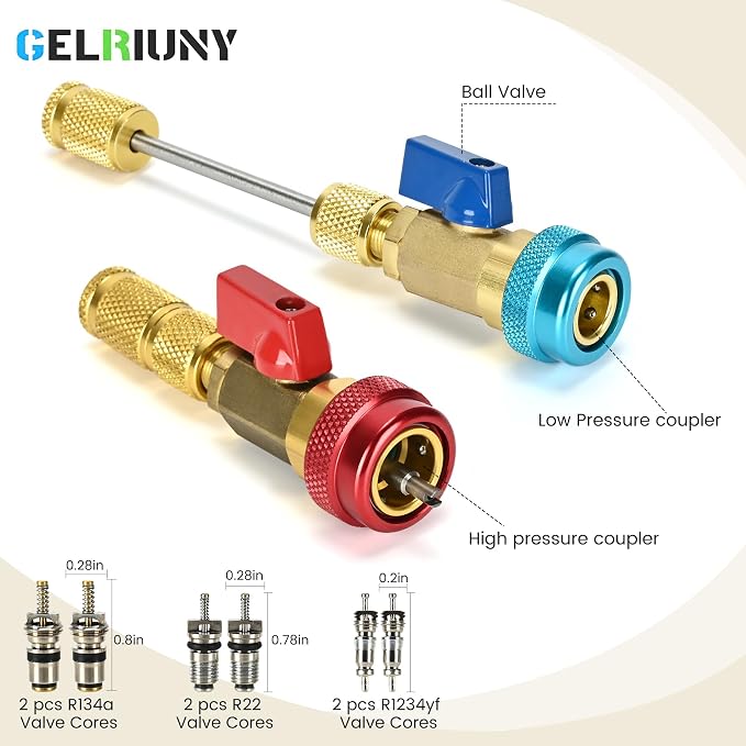 R134a R1234YF R22 AC Valve Core Remover Tool Kit, with 6 Pcs Valve core and 8 Pcs O-Ring Rubber Seal, for Automotive and Home Air Conditioning Systems(AC R22 R134a R1234YF)