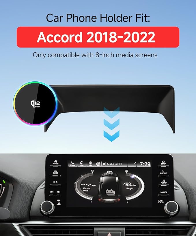 Qi2.2 Max 25W Fast Wireless Car Charger Phone Holder for 2018-2022 Honda Accord/Hybrid 8-Inch Screen, Magnetic Phone Mount Compatible with MagSafe