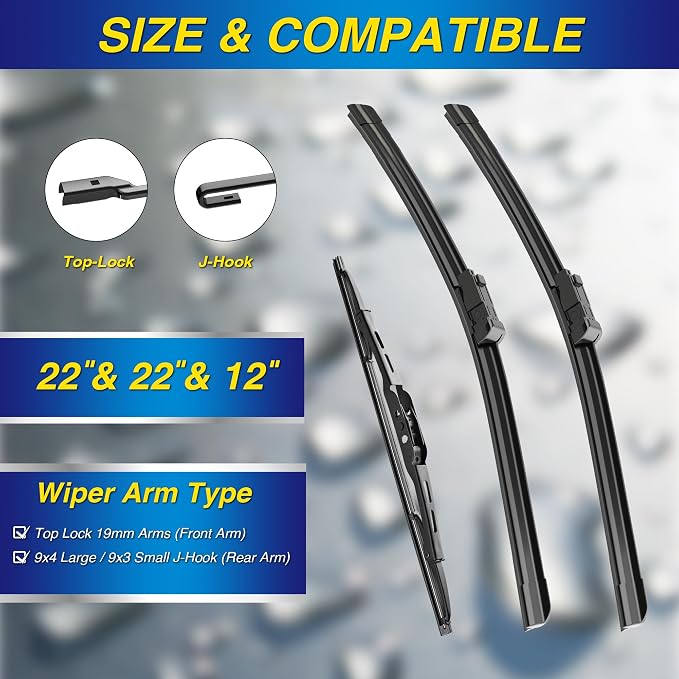 5 PLUS Silicone Windshield Wipers Replacement for 2024-2021 Chevy Suburban Tahoe Wiper Blades(3 PCS),Water Repellent Automotive Replacement Windshield Wiper Blades for My Car -22"/22"/12"