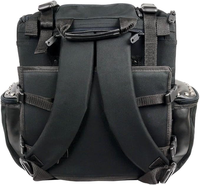 Milwaukee Leather SH602S Medium Black Textile Two Piece Studded Touring Sissy Bar Motorcycle Bag - Medium
