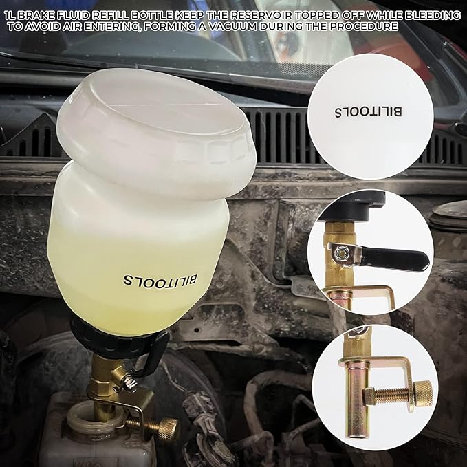 BILITOOLS 3L Brake Bleeder Vacuum Pump Kit Air Compressor, Universal One Person Pneumatic Brake System Clutch Fluid Bleeding Extractor Tool with Adapters & 1L Refilling Bottle