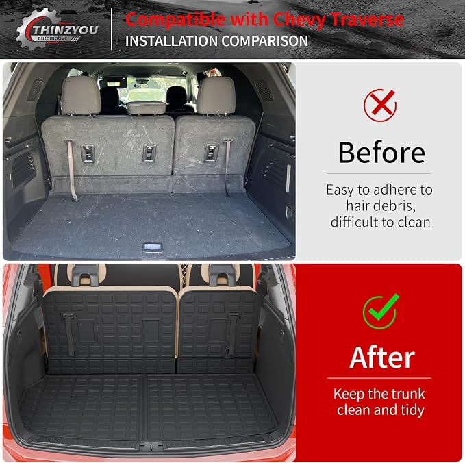Cargo Mat Compatible with 2024 2025 2026 Chevrolet Traverse (NOT Limited) GMC Acadia 2025 2026 Buick Enclave Cargo Liner Back Seat Cover Chevy Traverse Accessories (Trunk Mat+Backrest Mats)